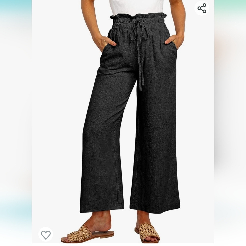 ANRABESS Women's Linen Pants Casual Loose High Waist Drawstring Wide Leg